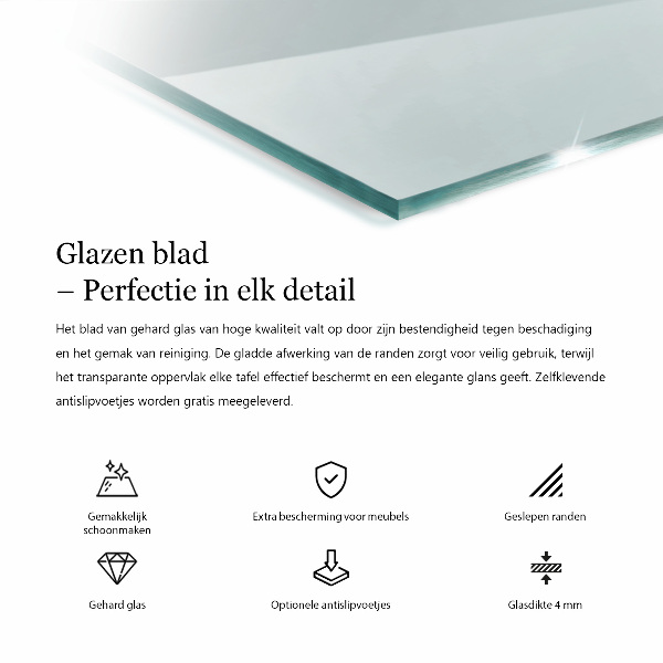 Tampo de vidro retangular transparente