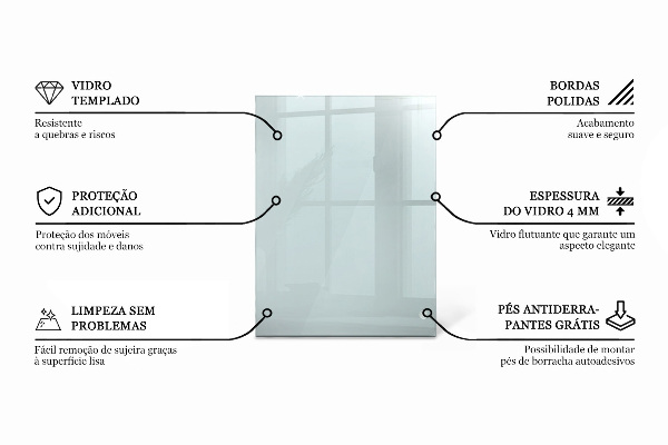 Tampo de vidro retangular transparente