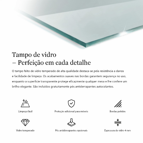 Tampo de vidro retangular transparente