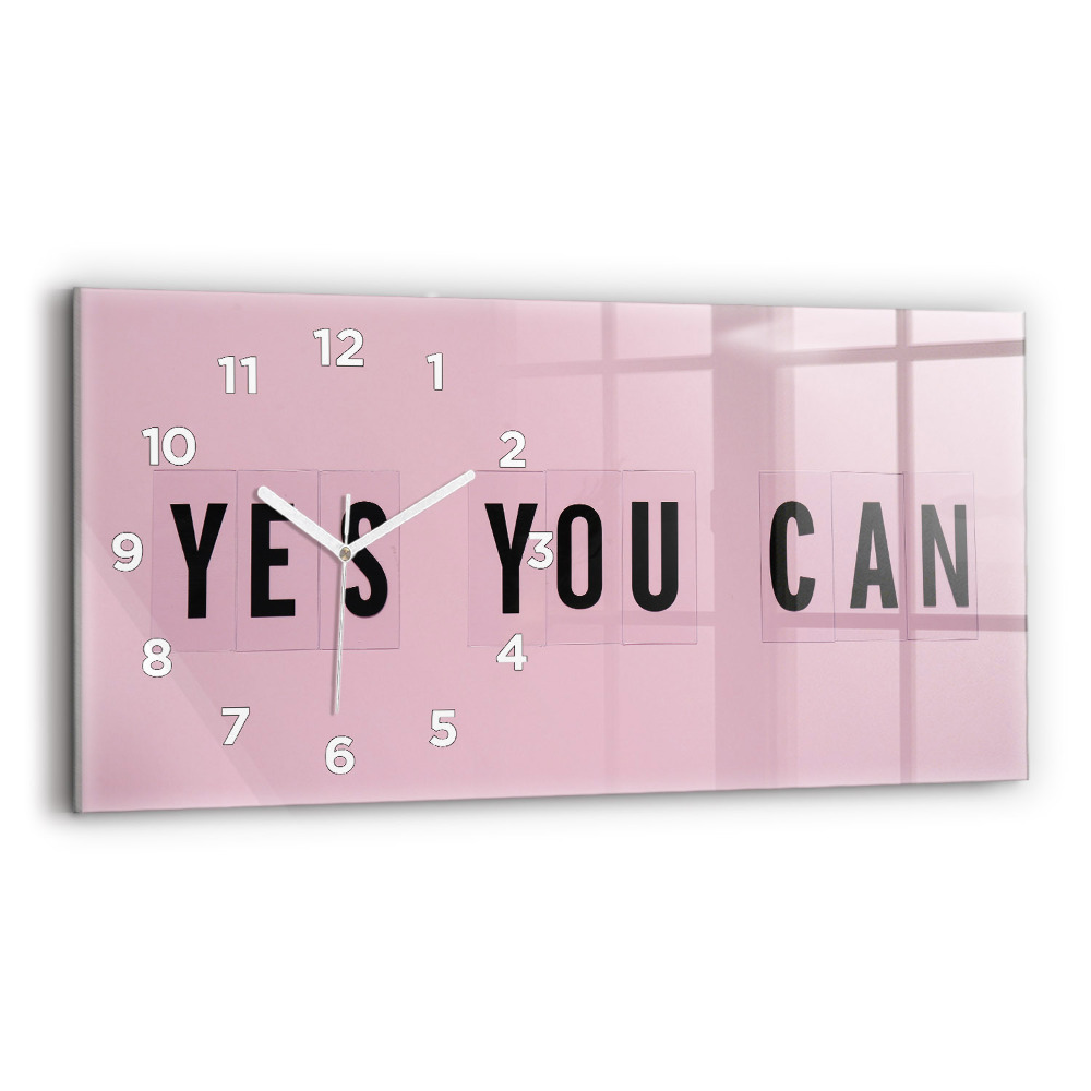 Zegar szklany 60x30 Napis "Yes You Can" 