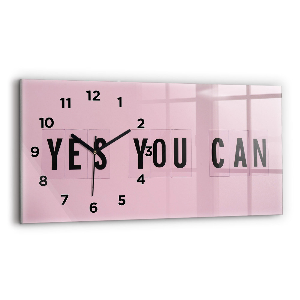 Zegar szklany 60x30 Napis "Yes You Can" 